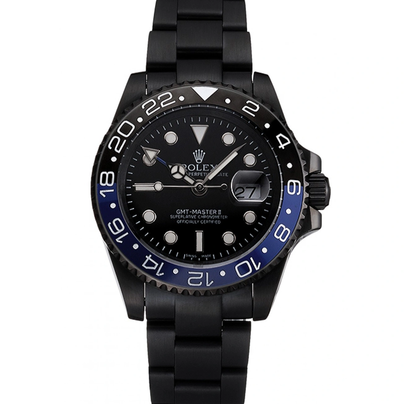 Aaa fake watches II And Case Black Black Master Rolex PVD And Dial Black Swiss Bracelet GMT Blue Bezel 1014